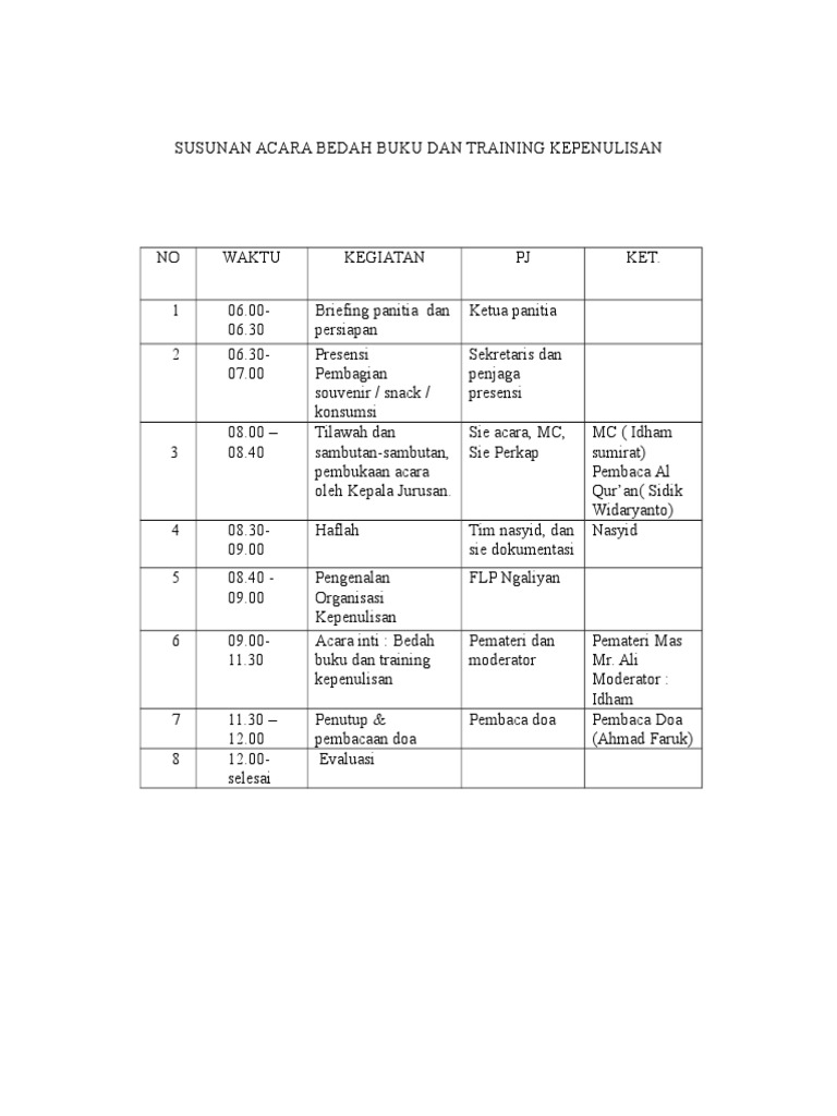 Susunan Acara Bedah Buku dan Training | PDF | Sains & Matematika