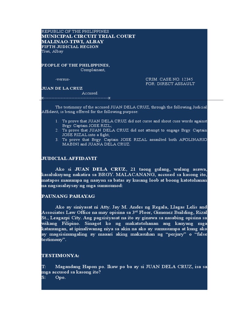 Judicial Affidavit SAMPLE TAGALOG