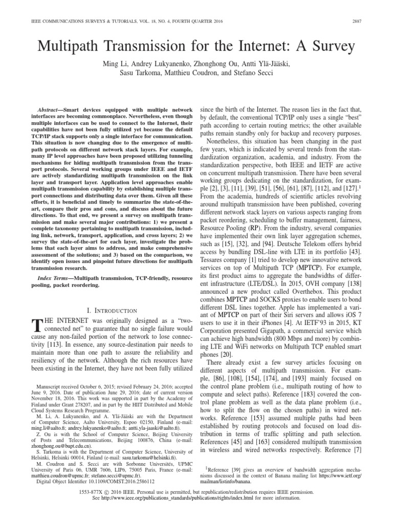 Multipath Transmission For The Internet: A Survey | PDF | Internet ...