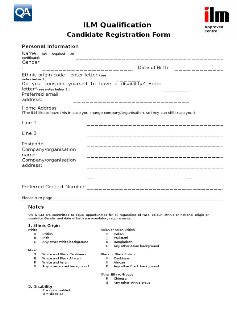 ILM Candidate Registration Form | PDF | Disability | Wellness
