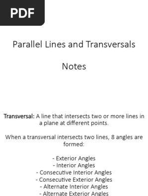 Parallel Lines And Transversals Notes Angle Elementary