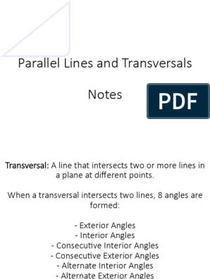 Parallel Lines And Transversals Notes Angle Elementary