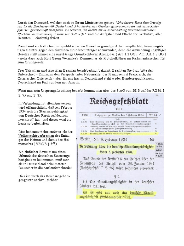 Gleichschaltungsgesetz RuStAG BRD StAG | PDF