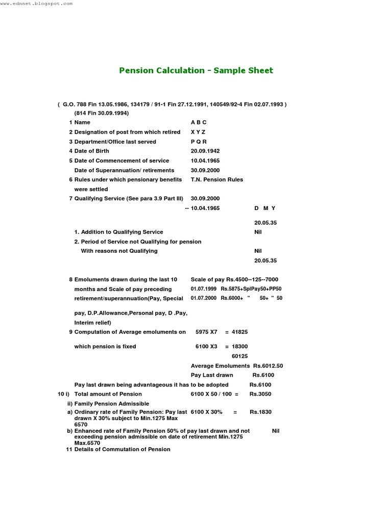 Pension Calculation Sample Sheet | PDF | Factor Income Distribution ...