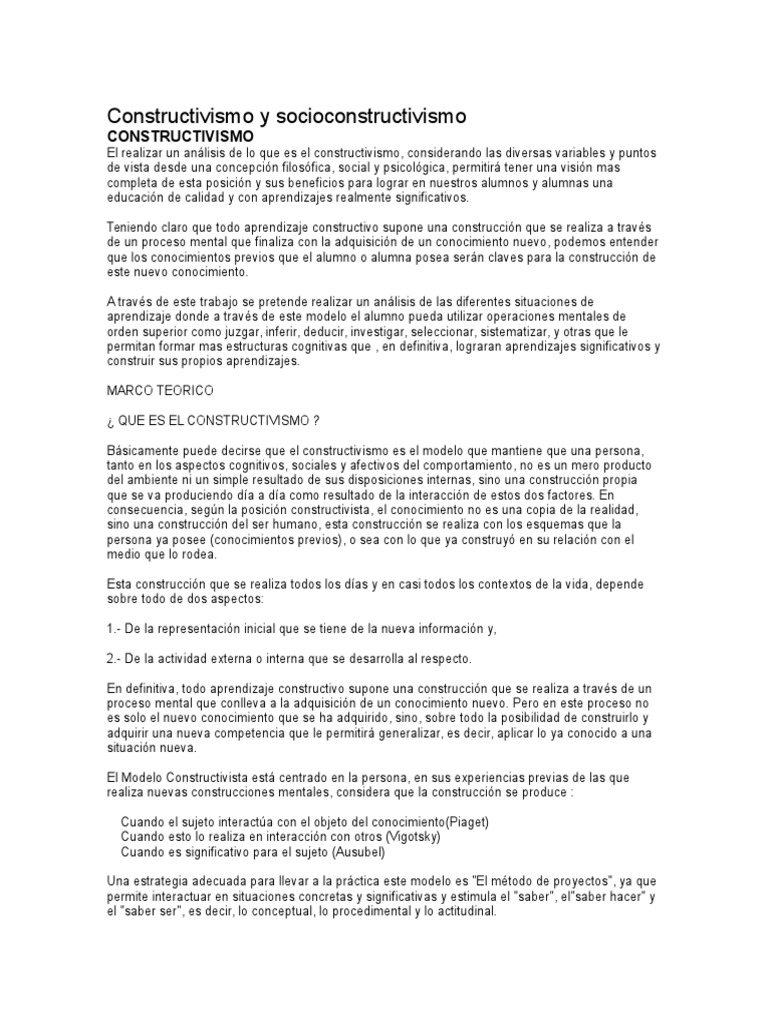 Constructivismo y Socioconstructivismo | PDF | Constructivismo ...