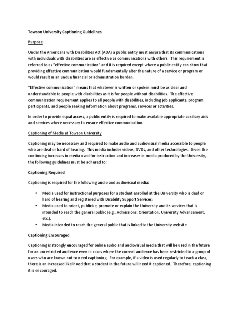 Tu Captioning Guidelines PDF Americans With Disabilities Act Of