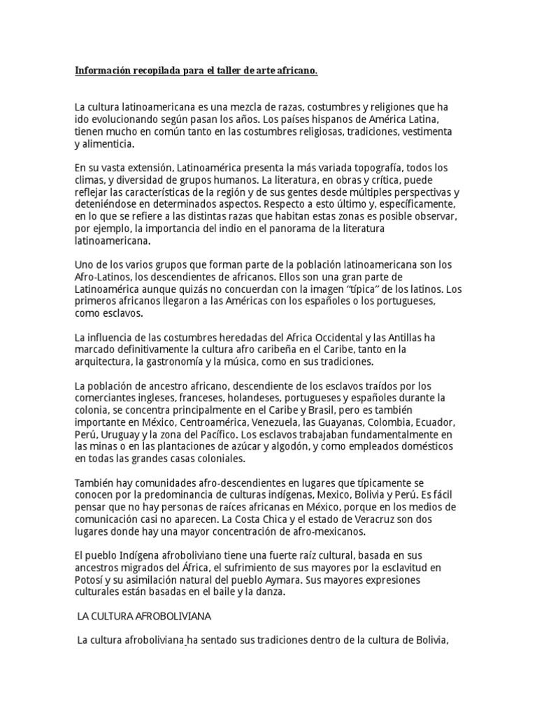 Informacion Recopilada Para El Taller De Arte Africano America