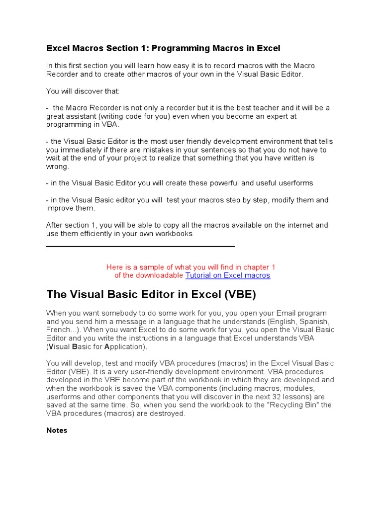 Excel Macros Visual Basic For Applications Microsoft Excel
