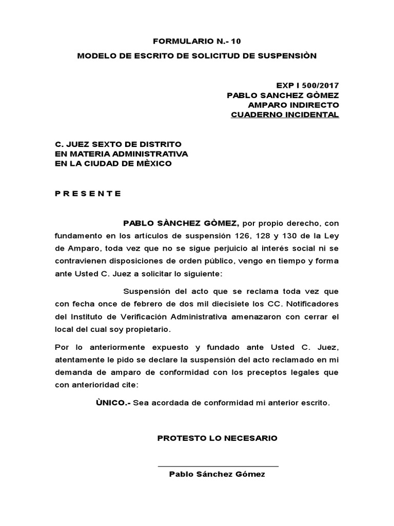 Formularios Suspencion Amparo | Demanda judicial | México