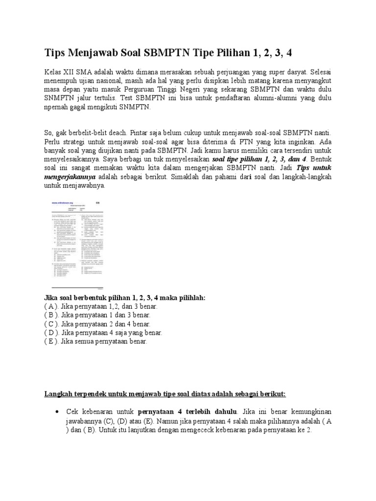 Tips Menjawab Soal Sbmptn Tipe Pilihan 1