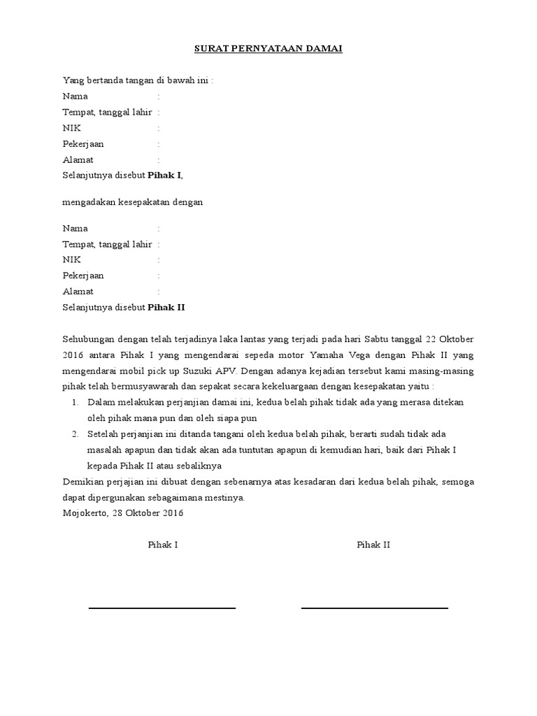 View Contoh Surat Perjanjian Kesepakatan Damai Images