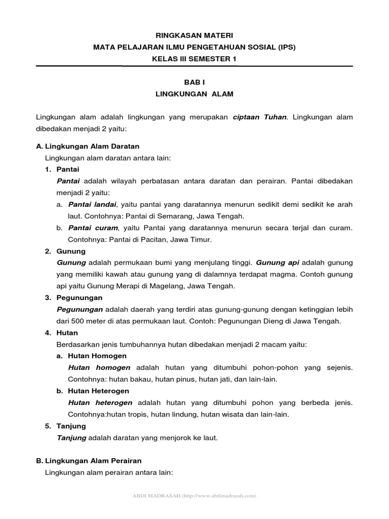 Ringkasan Materi Ips Kelas 3 Semester 1 Pdf