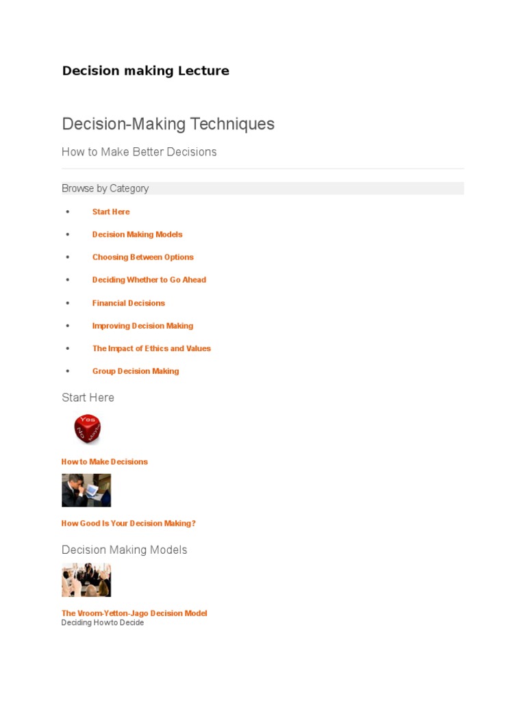 Decision Making Lecture | PDF | Decision Making | Risk Management