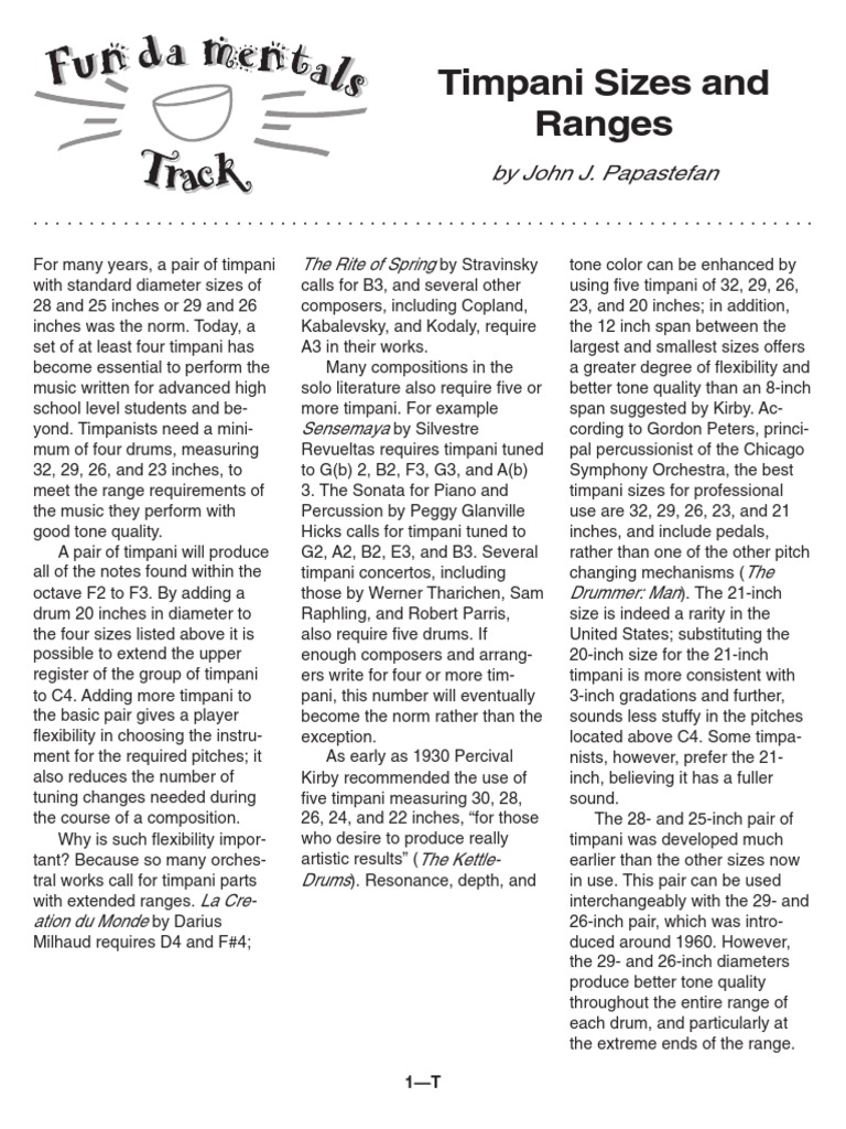 Timpani Sizes and Pitch Ranges | PDF | Drum | Pitch (Music)