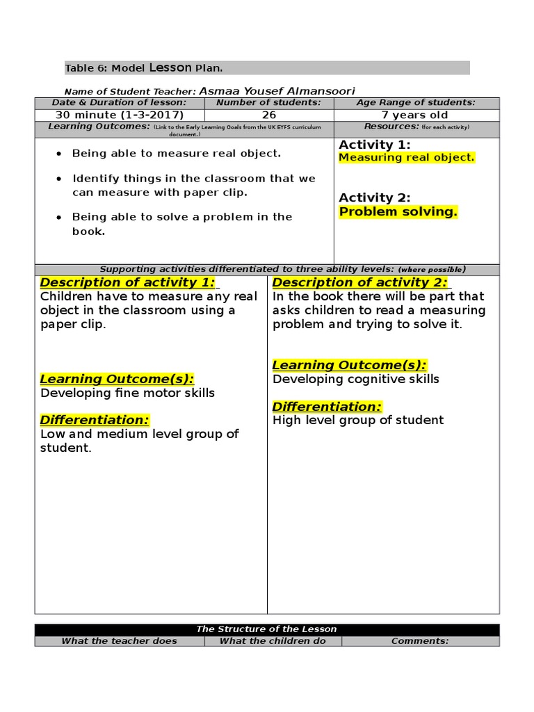 Model Lesson Plans for 7-Year-Olds | PDF | Lesson Plan | Teachers