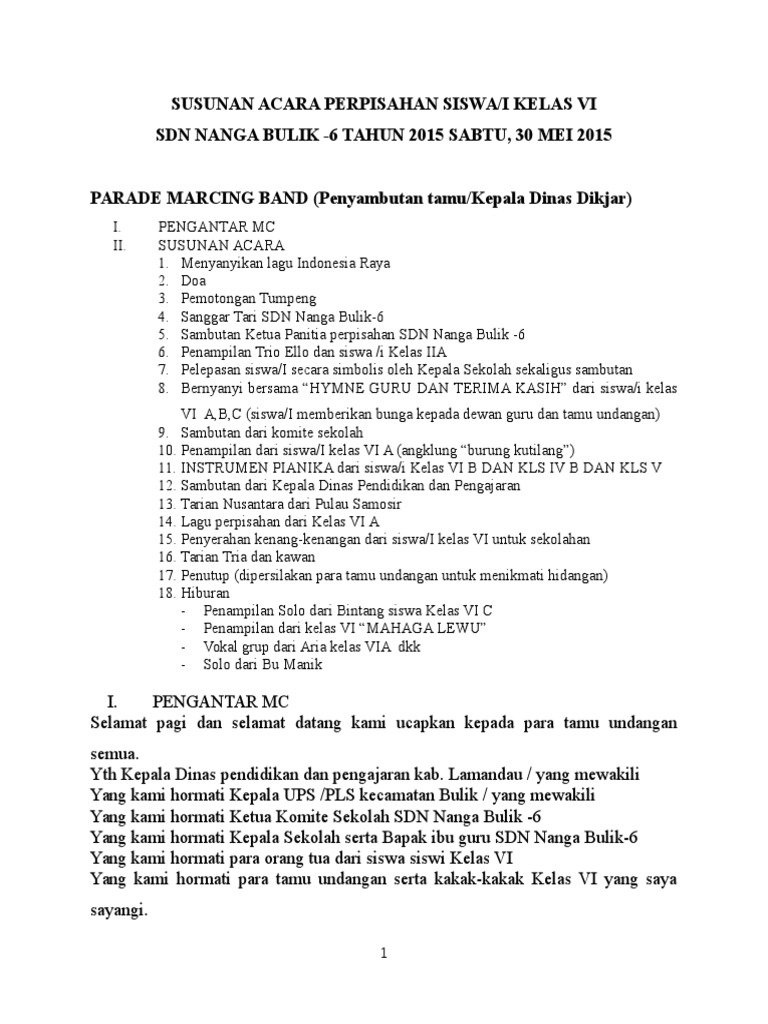 Susunan Acara Perpisahan Siswa