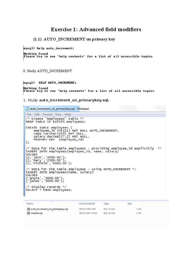 Exercise 1: Advanced Field Modifiers: (1.1) AUTO - INCREMENT On Primary ...