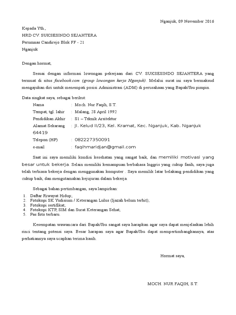 Surat Lamaran Kerja Fq Pdf