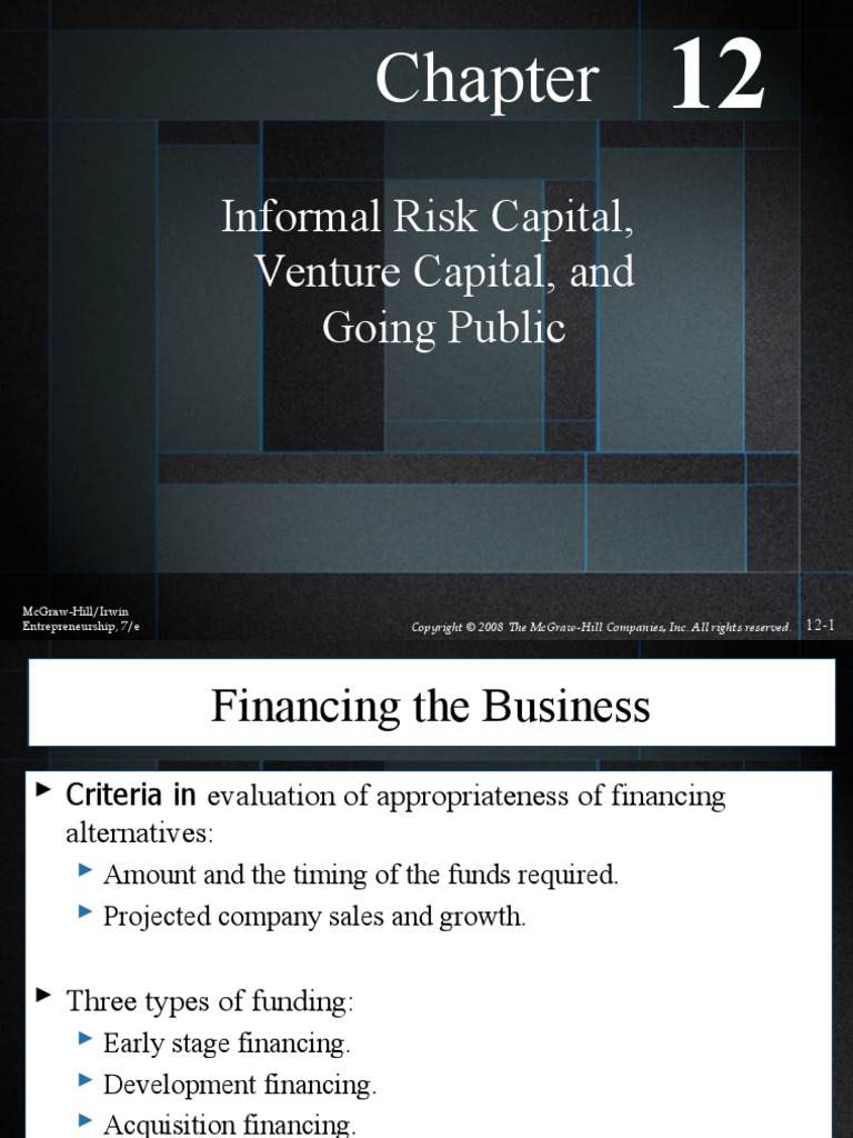 Informal Risk Capital, Venture Capital, and Going Public: Mcgraw-Hill ...