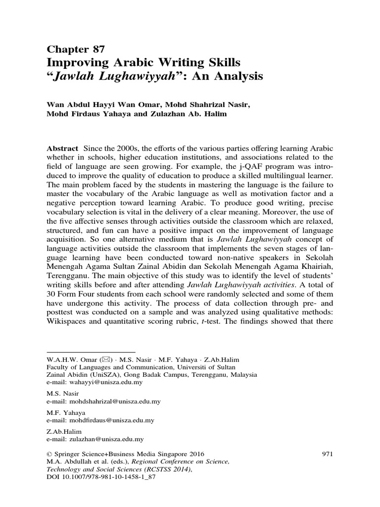 2016 Springer Improving Arabic Writing Skills Jawlah Lughawiyah Vocabulary Jesus In Islam