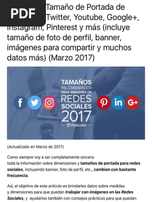 Medidas Y Tamano De Portada De Facebook Twitter Instargram Y Mas