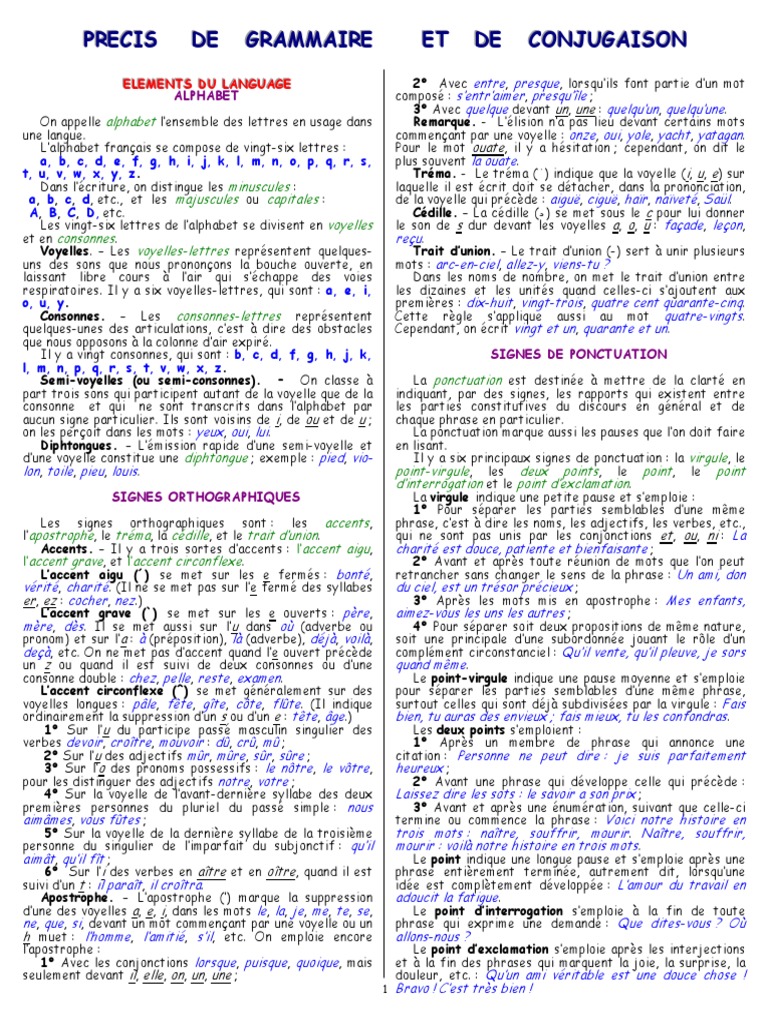 Précis de grammaire et conjugaison | PDF | Nom (grammaire) | Nombre ...
