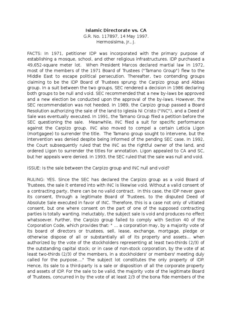 Islamic Directorate vs. CA PDF Board Of Directors Lawsuit