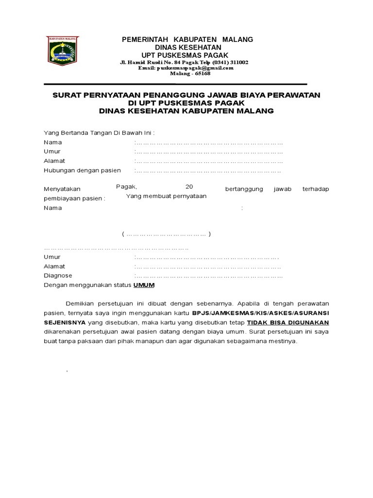 surat 2017 pindah biaya Pernyataan 2017 Tanggung Form Perawatan Jawab Biaya