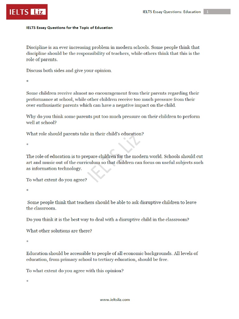 IELTS Essay Questions For Education | PDF