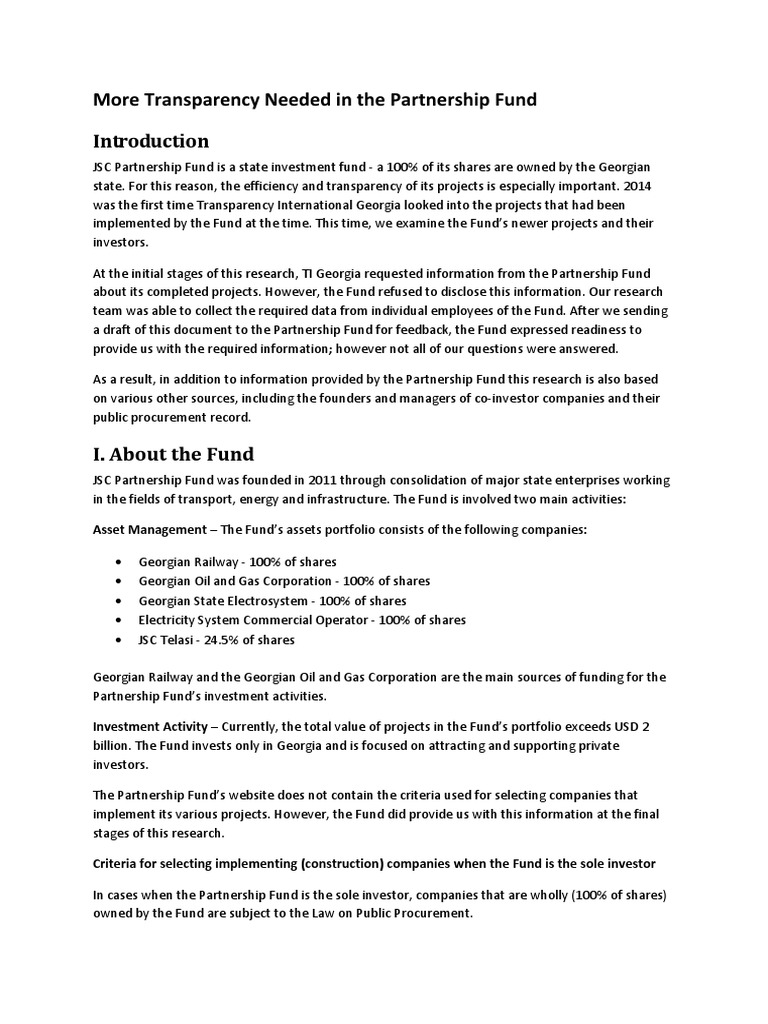 More Transparency Needed in The Partnership Fund | PDF | Georgia ...