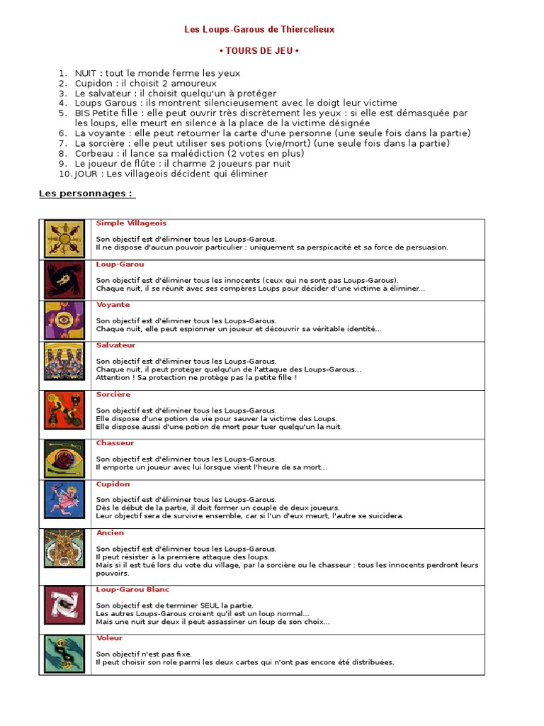 Règles du jeu Les Loups-Garous | PDF | Loups-garous | Loisirs