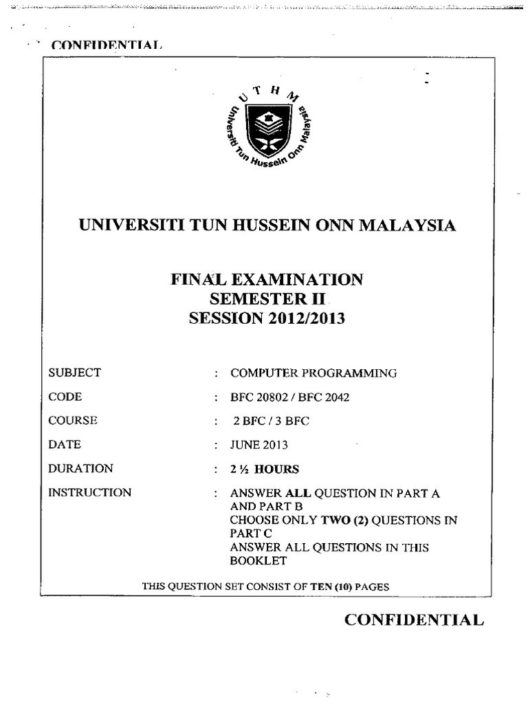BFC 20802 Computer Programming Exam | PDF | Areas Of Computer Science ...