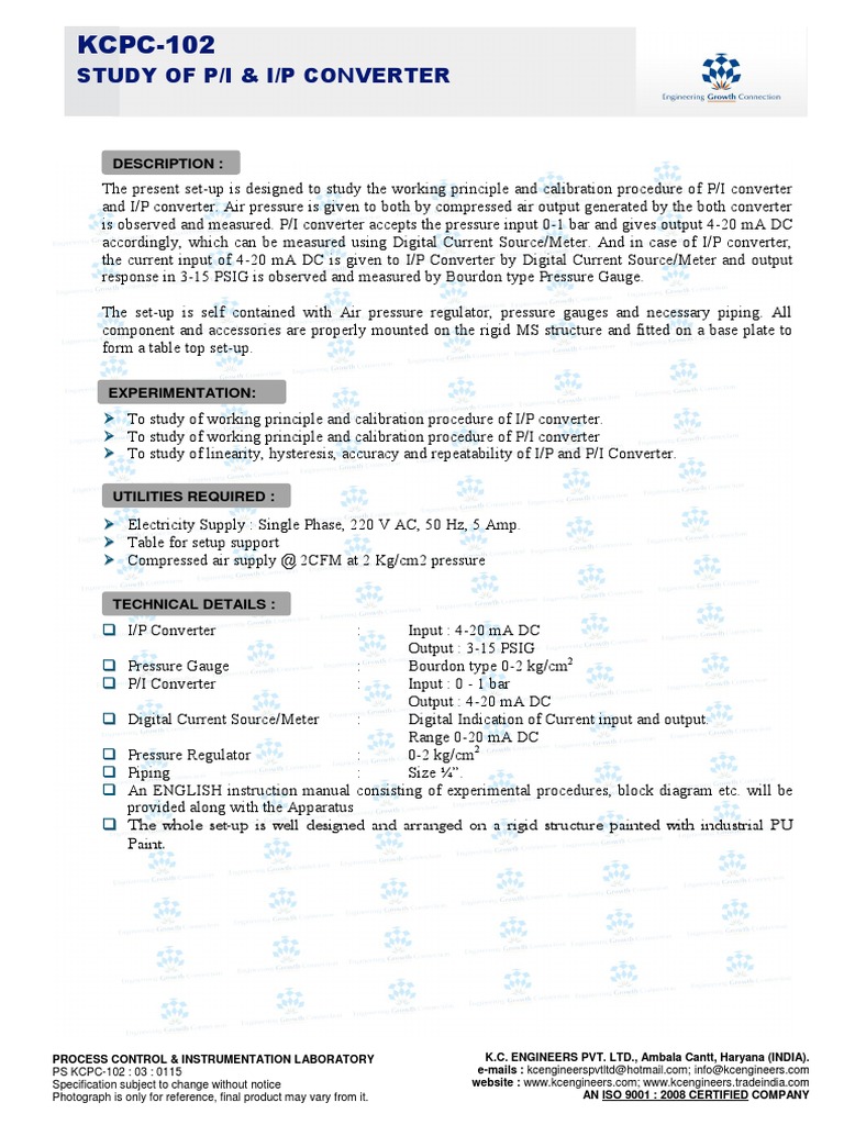 Study of P I and I To P Converter | PDF | Pressure Measurement ...