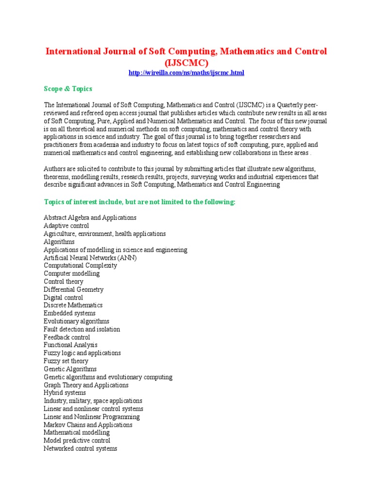 IJSCMC: Soft Computing & Control Journal | PDF | Control Theory ...
