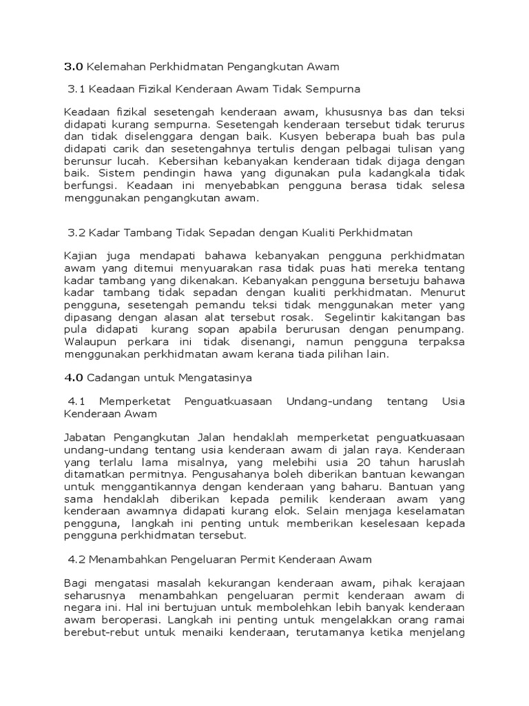 3 0 Kelemahan Perkhidmatan Pengangkutan Awam