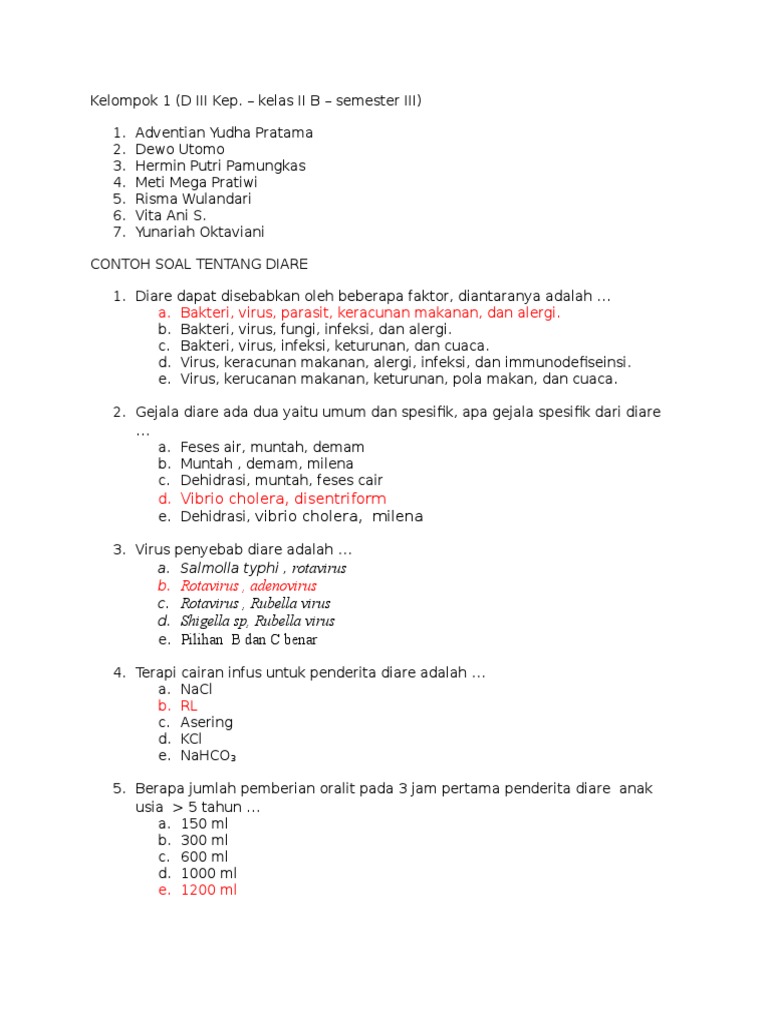 Soal Bu Dewi Diare Kel 1