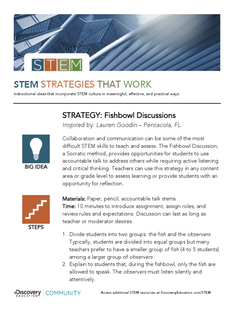 Stem Strategies That Work Fishbowl Discussions PDF Facilitator Forum