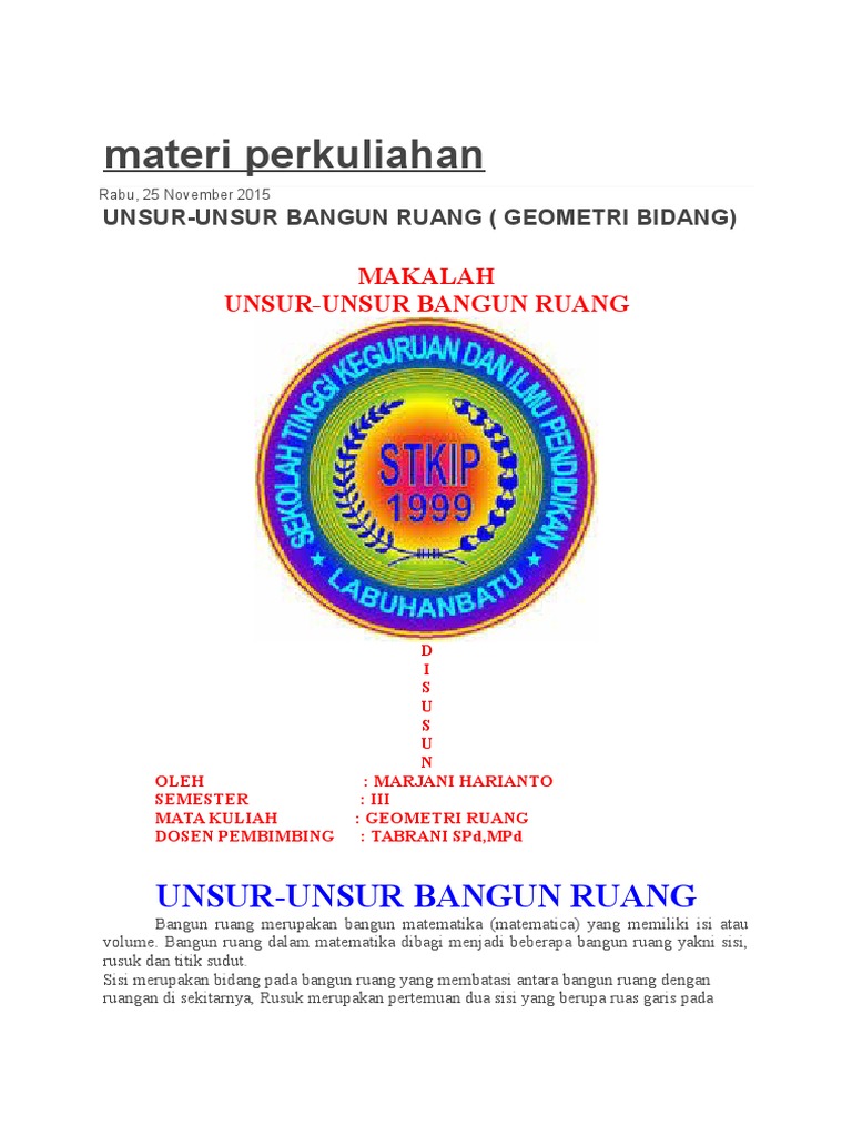 Materi Perkuliahan Bangun Ruang