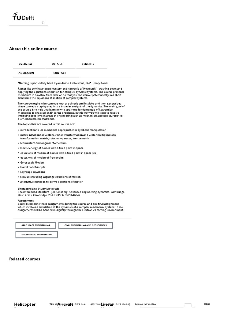 Advanced Dynamics - TU Delft Online | PDF | Lagrangian Mechanics ...