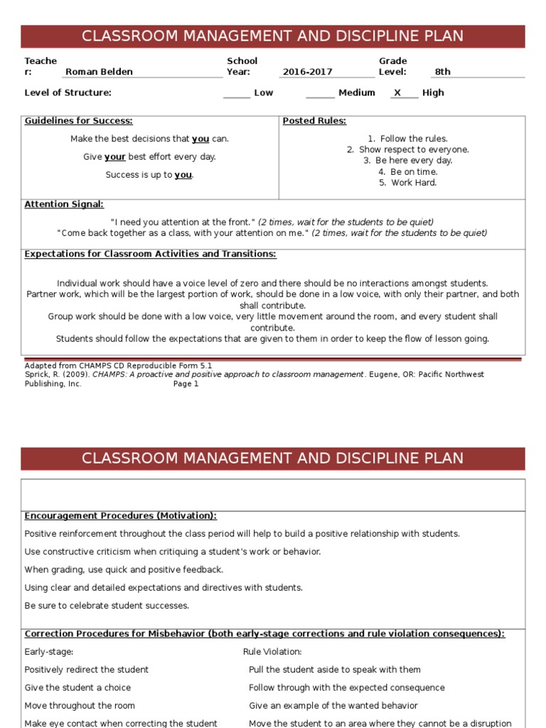 8th Grade Classroom Management Plan | PDF | Classroom Management ...