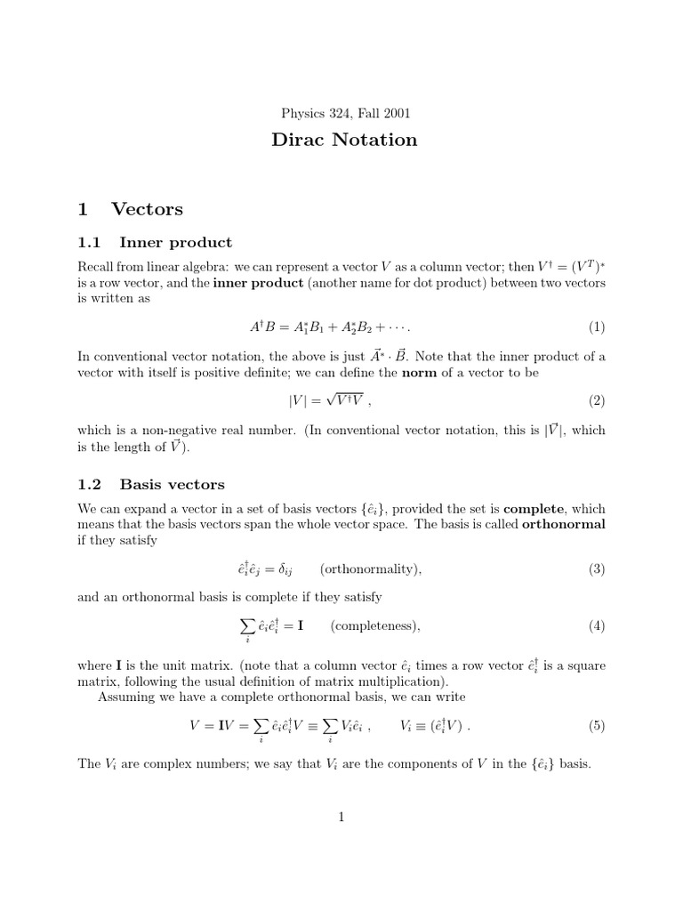 Dirac Notation | PDF | Wave Function | Eigenvalues And Eigenvectors