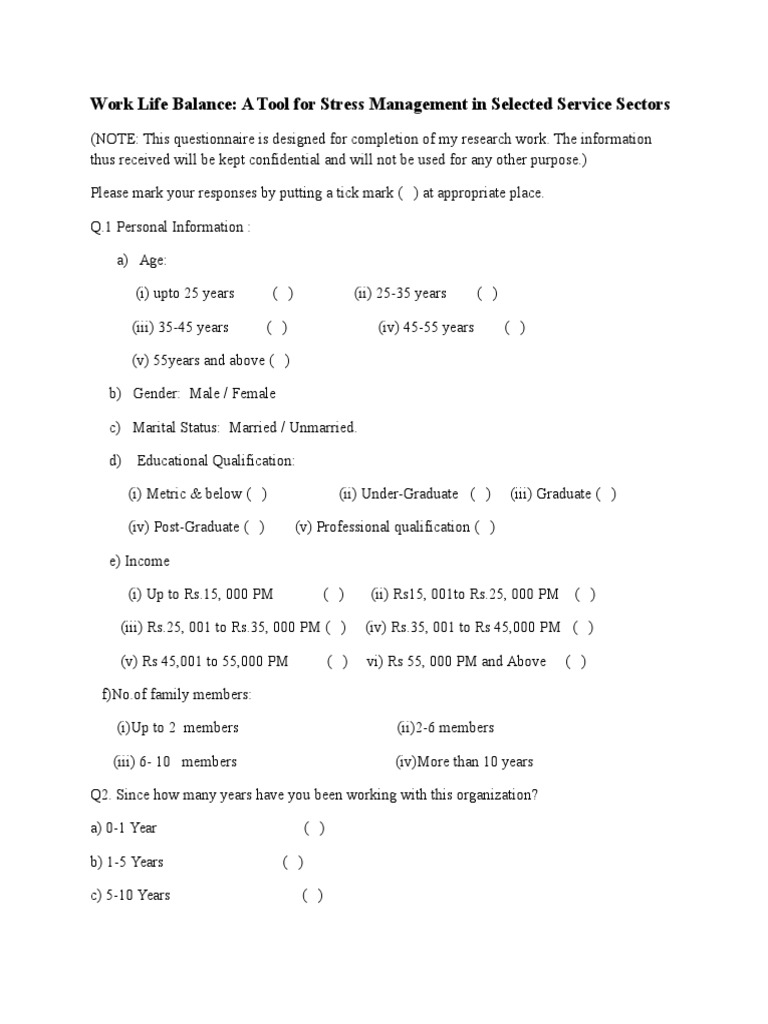 Work Life Balance: A Tool For Stress Management in Selected Service ...