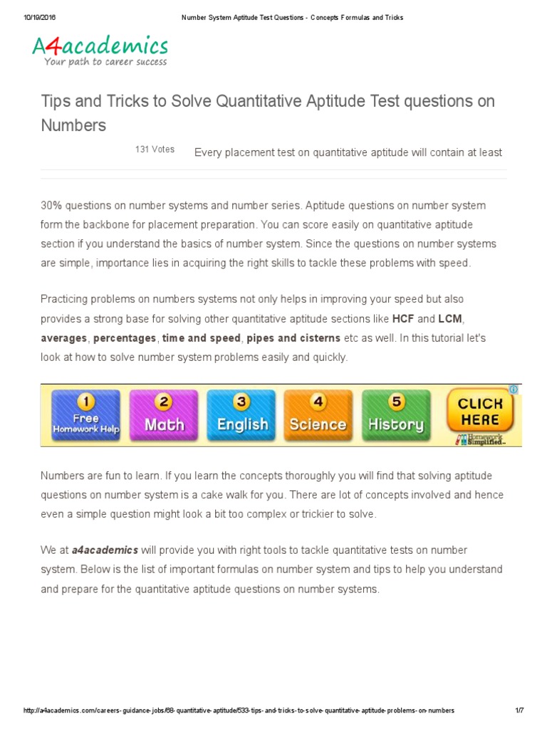 Number System Aptitude Test Questions Concepts Formulas And Tricks PDF Numbers Teaching