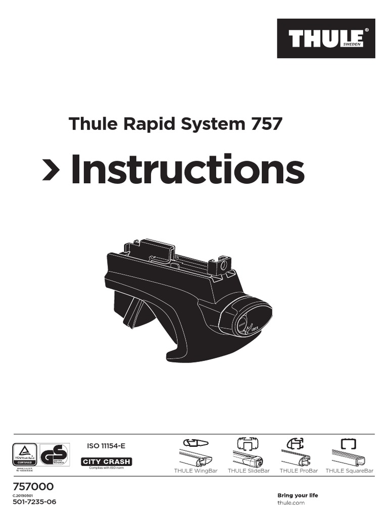 Kit Thule Rapid System 1657: Piedi Per Barre Portapacchi, Fissaggio Sicuro E Design
