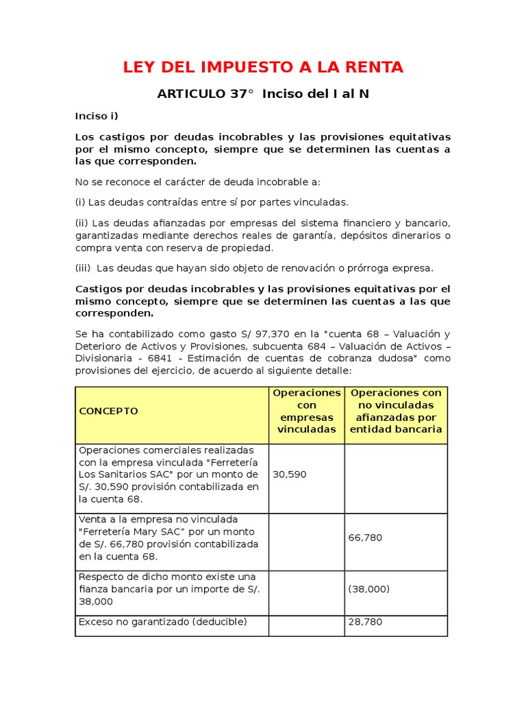 Gastos Deducibles según Art. 37 LIR | PDF | Impuesto sobre la renta ...