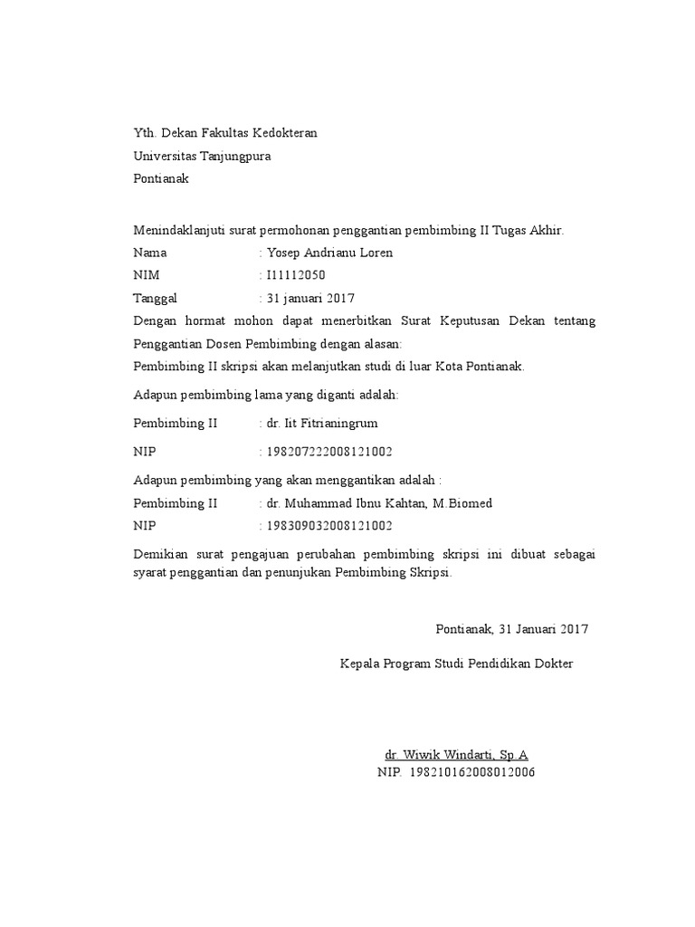 Surat Pengajuan Pergantian Pembimbing