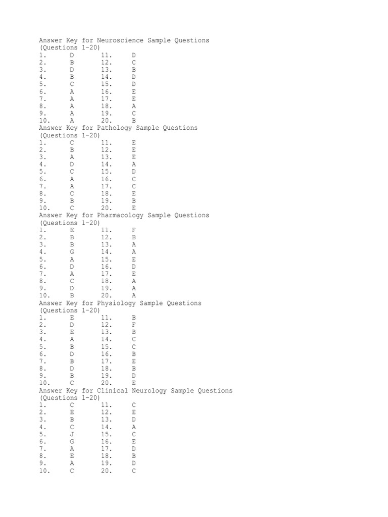 NBME Sample Exam Answer Key | PDF | Medicine | Health Care