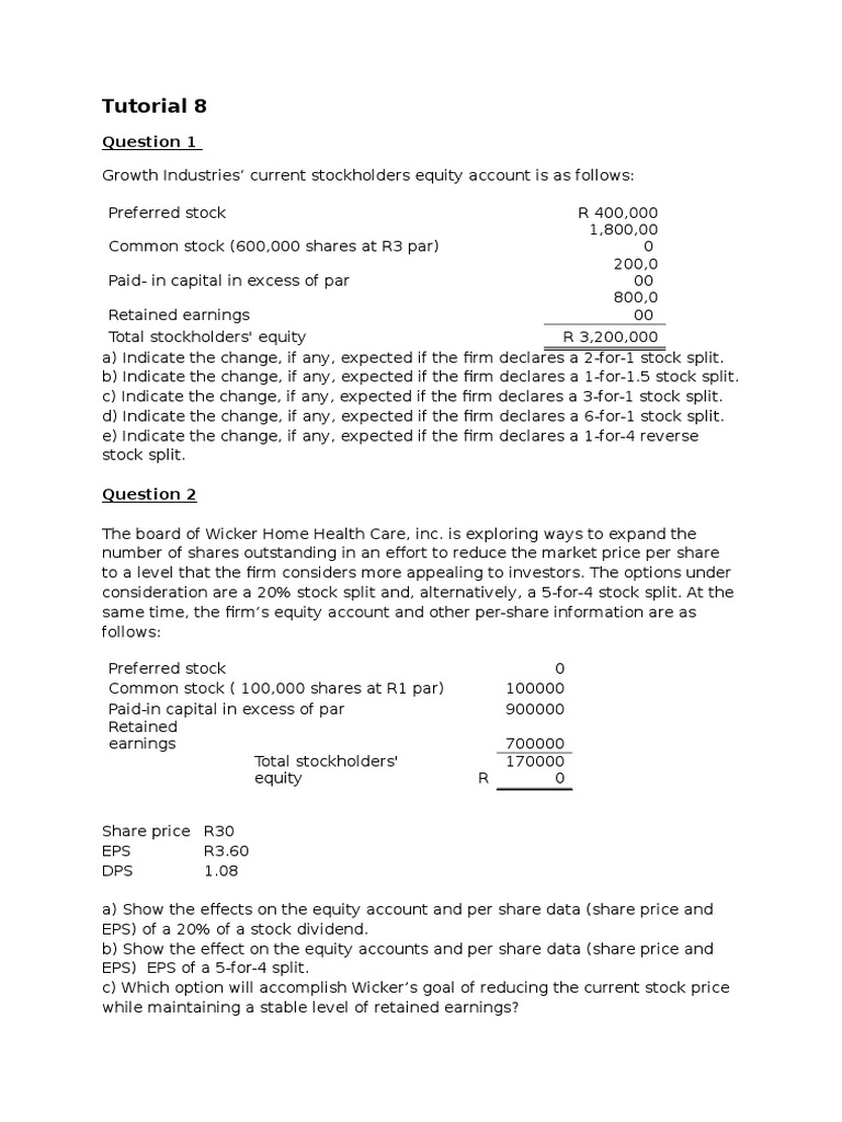 Tutorial 8 PDF Stocks Earnings Per Share