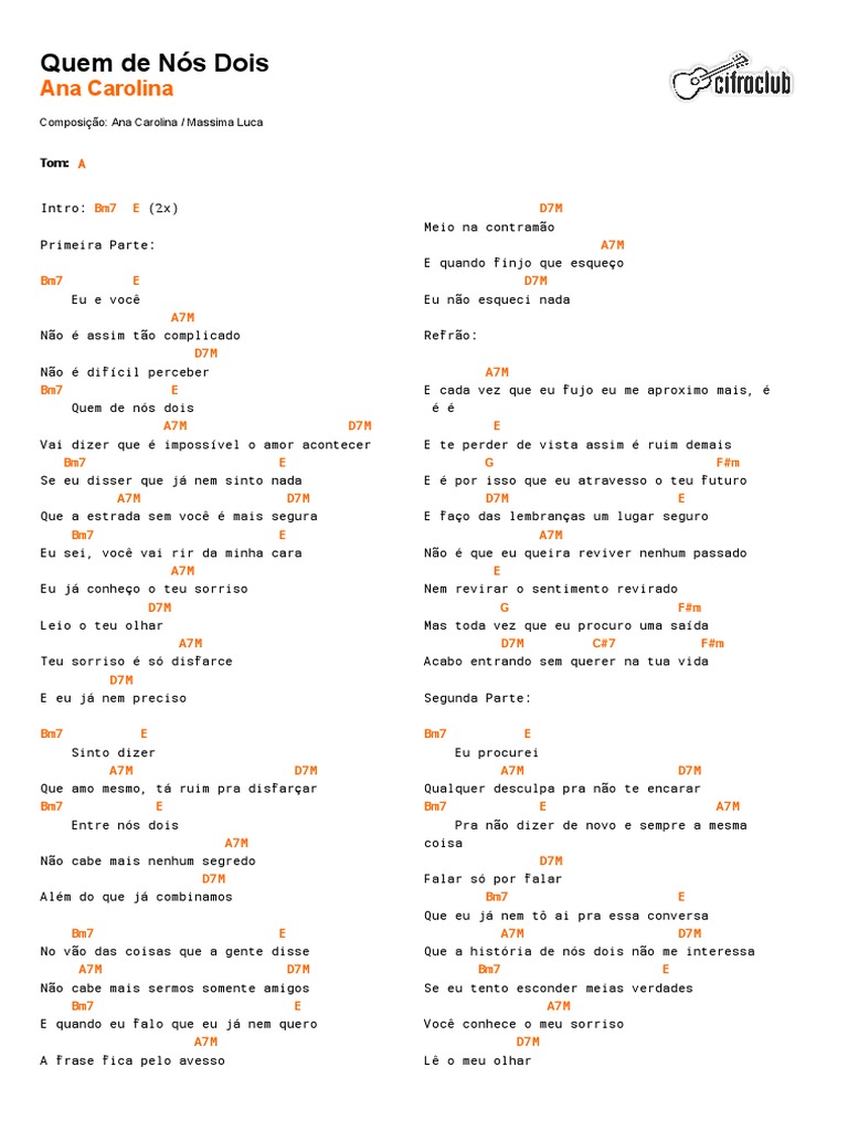 Letra De Ana Carolina Quem De Nós Dois