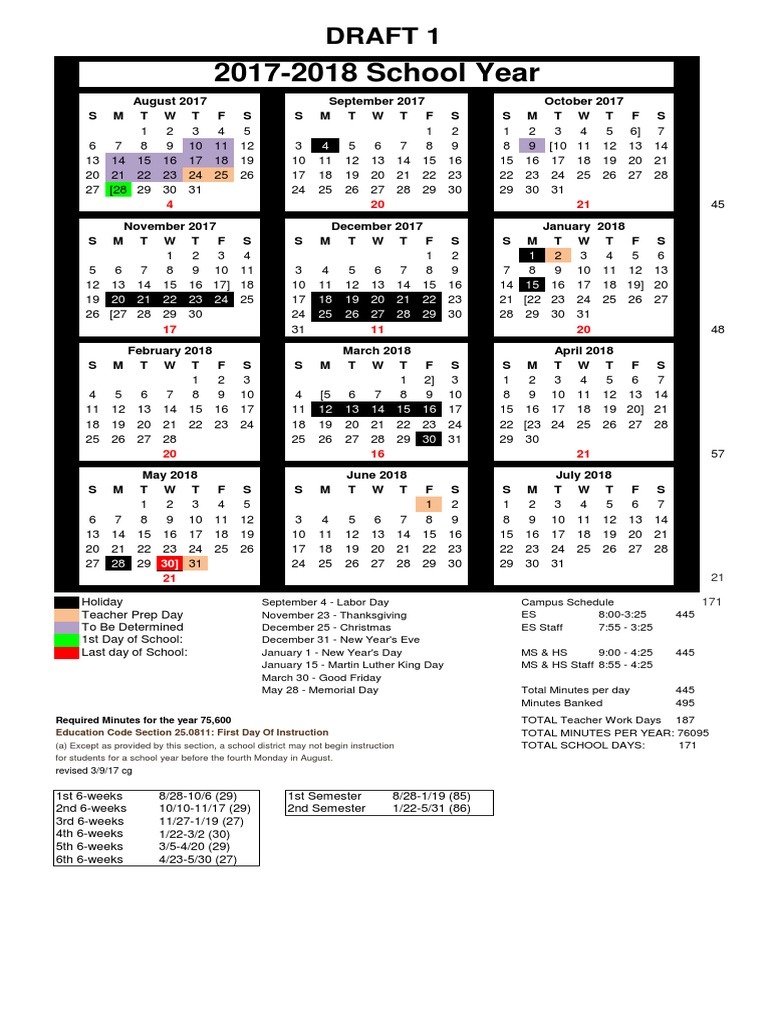 201718 CCISD Calendar PDF Public Holiday Observances
